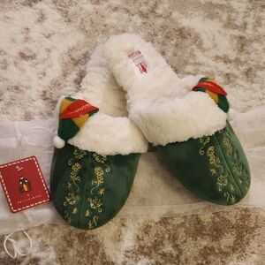 NWT Pottery Barn ELF Green and White Embroidered Slippers